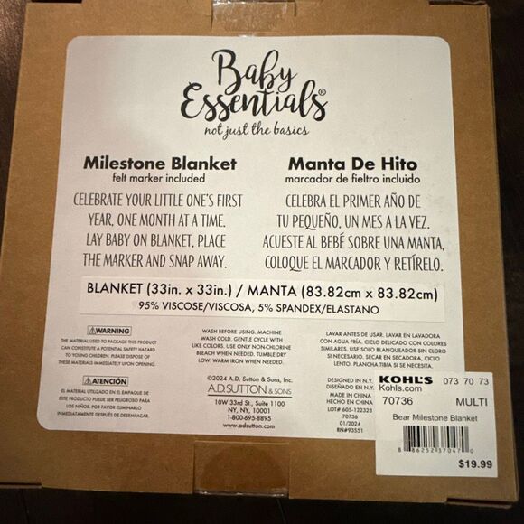 NIB baby essentials milestone blanket bear nursery moon stars keepsake photo uni - Picture 3 of 4